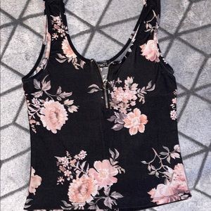 Black floral tank top.